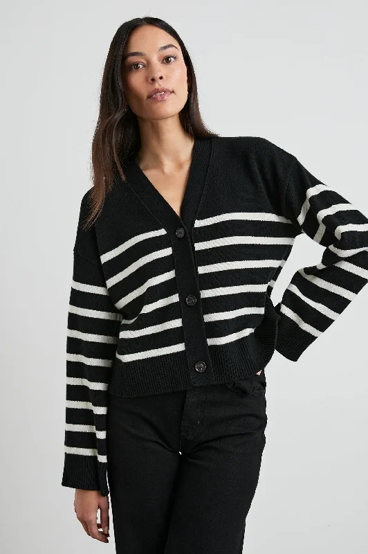 GENEVA CARDIGAN - BLACK OATMEAL STRIPE Mesh Fabric Canvas Fabric Denim Fabric