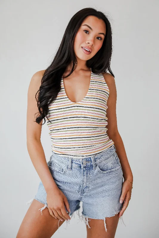 Beaming Perfection Ivory Striped Tank - DU DEAL cherry red tank
