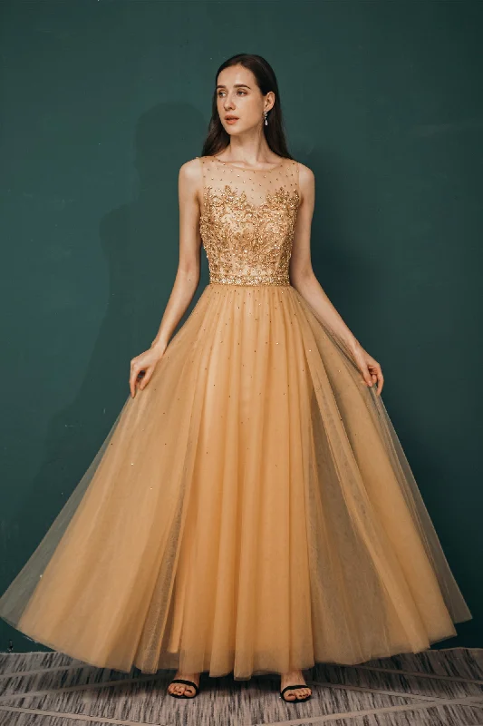 A-line Sleeveless Tulle Prom Dresses, Long Party Dresses Tunics New arrival