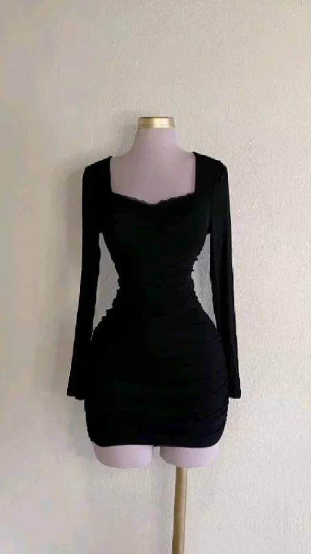 Black Long Sleeves Sheath Short Party Dress Cocktail Dress, DP3564 Pencil Length Work
