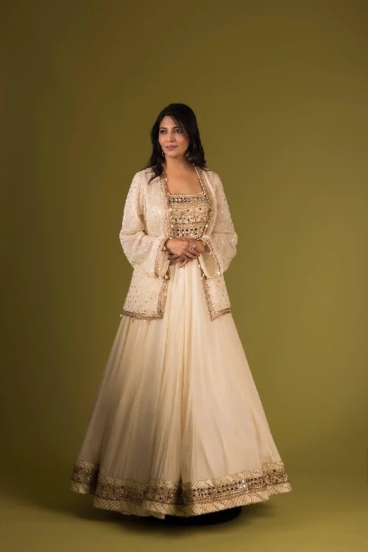 Zari Embroidered Anarkali with a Jacket Satin Jacket Silk Jacket Chiffon Jacket