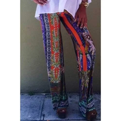 Casual Style Elastic Waist Flower Print Wide Leg Women's Exumas Pants - Xl Comfortable Pleated Pants