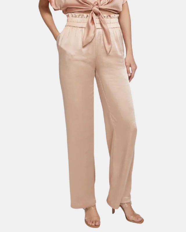 THERESA SATIN PANT IN TERRACOTTA High-Waist Trousers