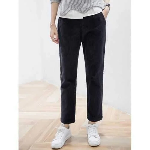 Elastic Waist Corduroy Ninth Pants - Black Xl Chic Black Leggings