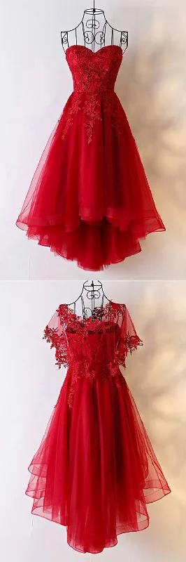 Red Sweetheart Tulle High Low Homecoming Dress , Red Party Dress Shift Classic Vintage