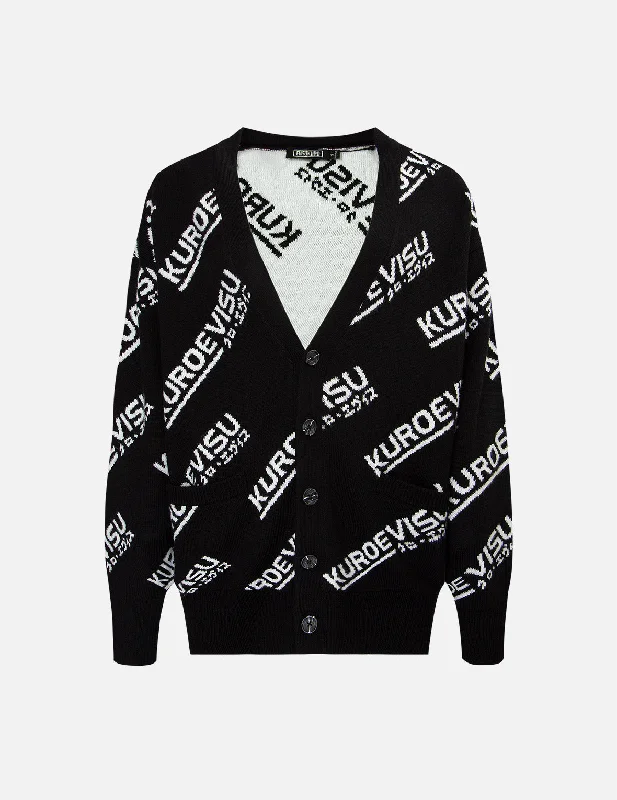 Allover Logo Intarsia Cardigan Fitted Slim Tailored