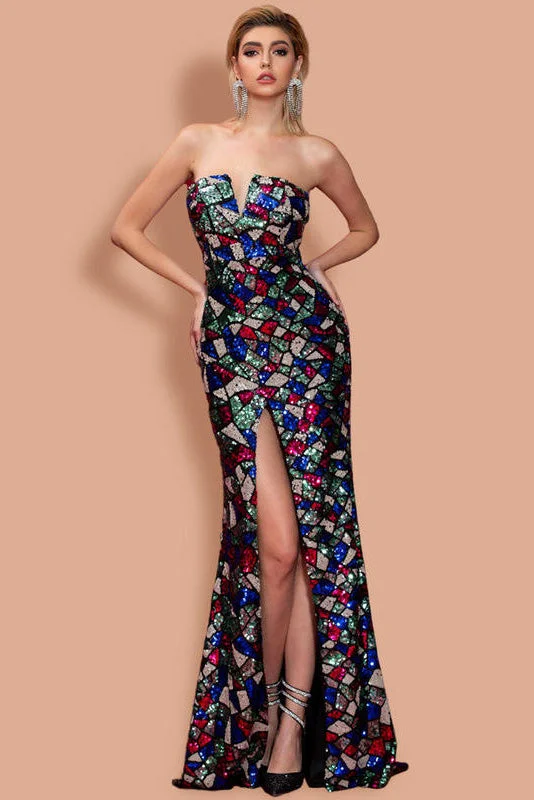 New Arrival Strapless Colorful Seqin Prom Dresses Long Party Dress Chiffon Maxi Beach