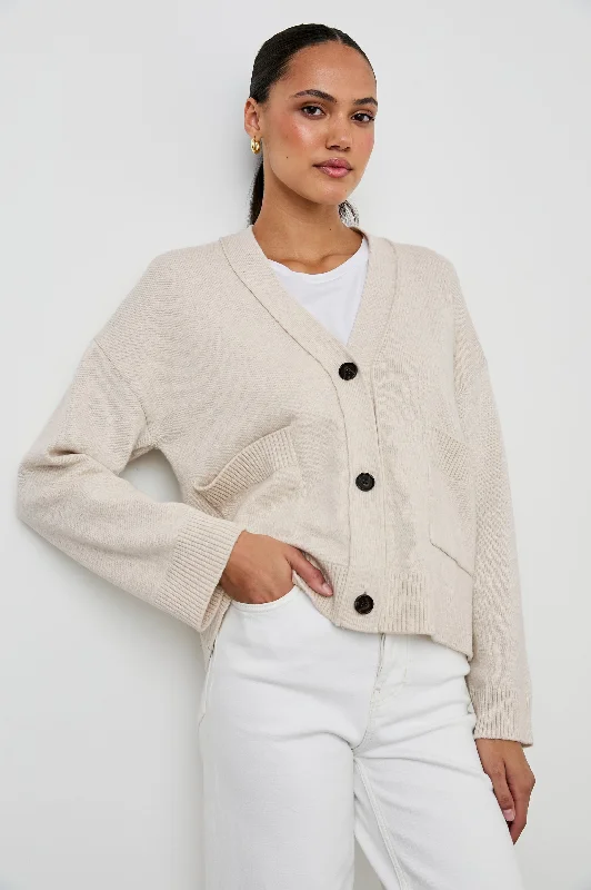 LINDI CARDIGAN - OATMEAL Embroidered Appliqued Beaded
