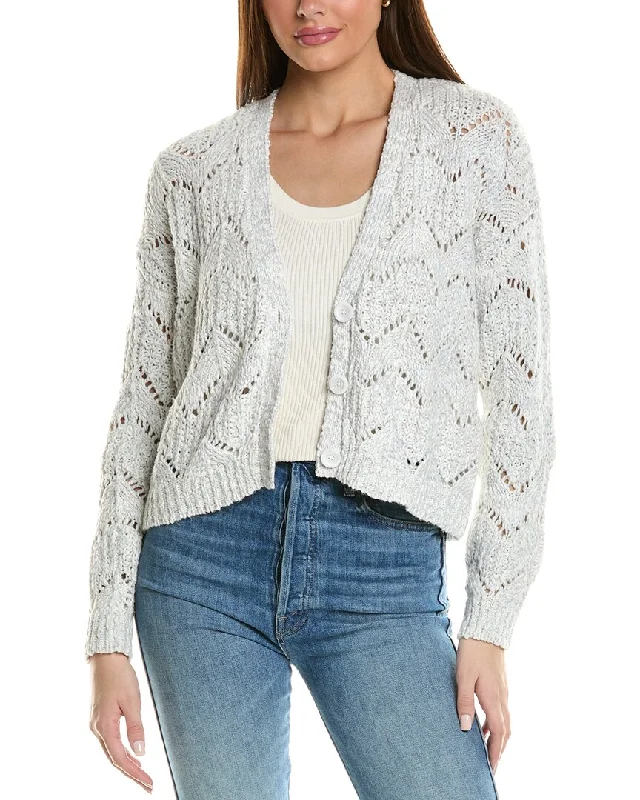 Autumn Cashmere Pointelle Cardigan Solid Color Striped Floral Print