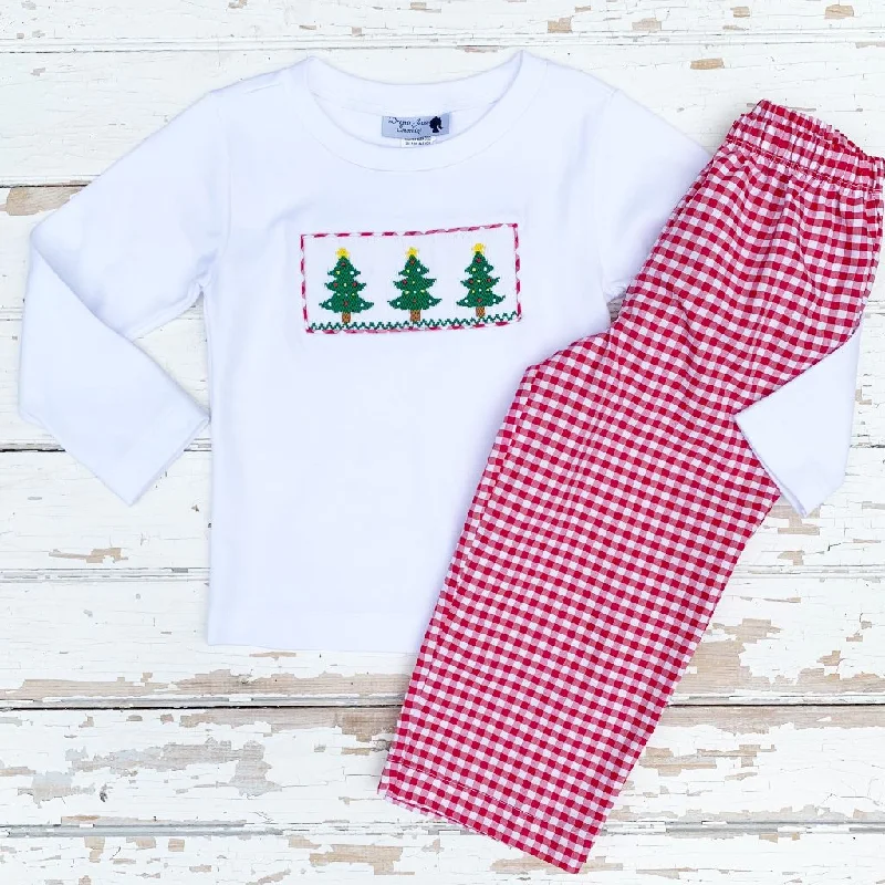 Smocked Christmas Tree Pant Set Formal Wide-Leg Pants