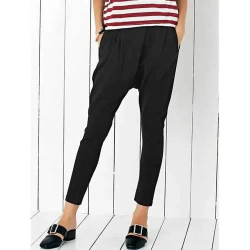 Casual Women's Stretchy Black Harem Pants - Black S Cozy Full-Length Pants