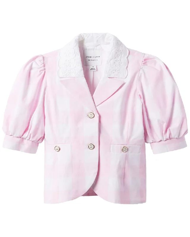 Janie and Jack Gingham Puff Sleeve Jacket V-Neck Jacket Boat Neck Jacket Square Neck Jacket