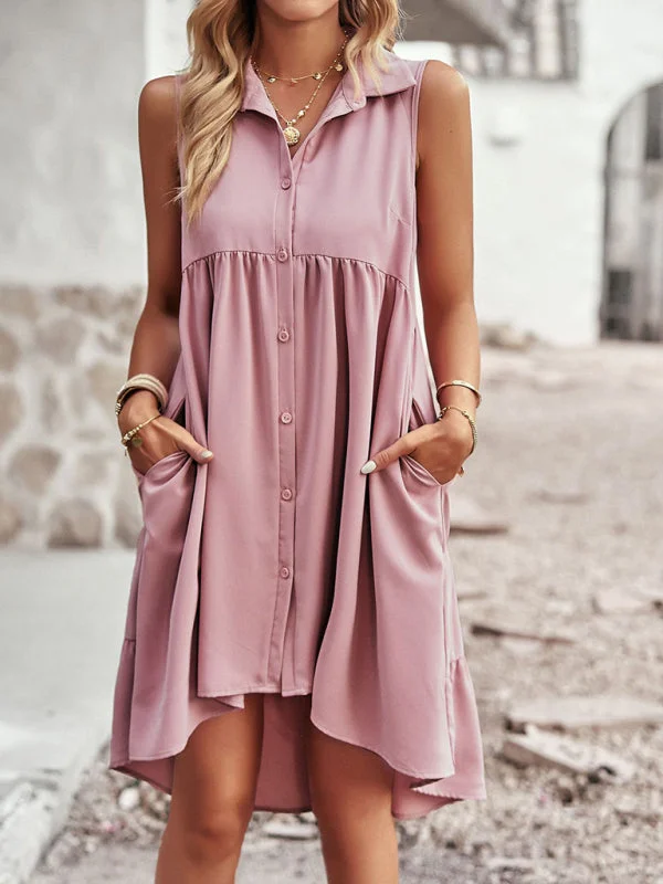 Blue Zone Planet |  Sleeveless A-Line Skirt With Short Front And Long Back flowy skirt hem
