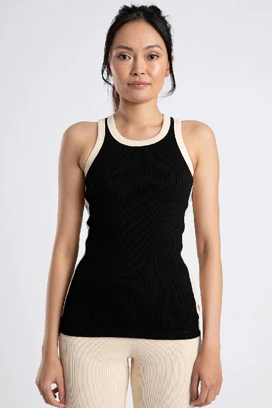 SUMMI SUMMI Womens Racer Tank Black/Cream Stripe modal blend tank