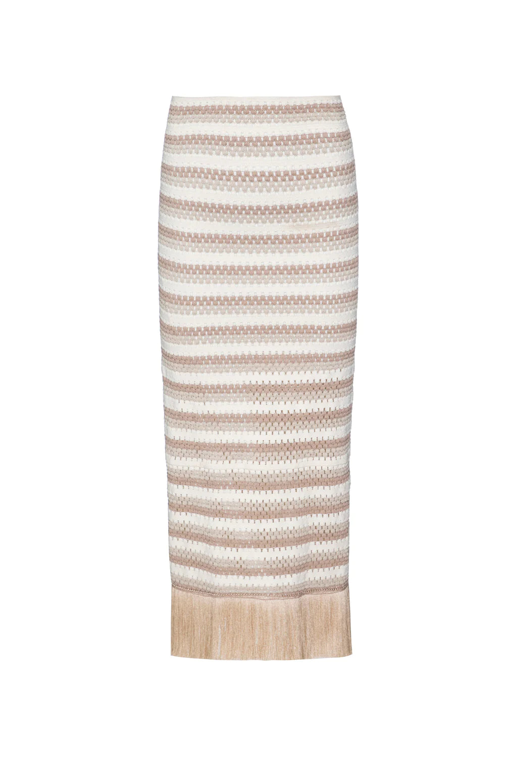 Striped Crochet Fringe Trim Maxi Skirt Natural - PatBO silk skirt lustrous