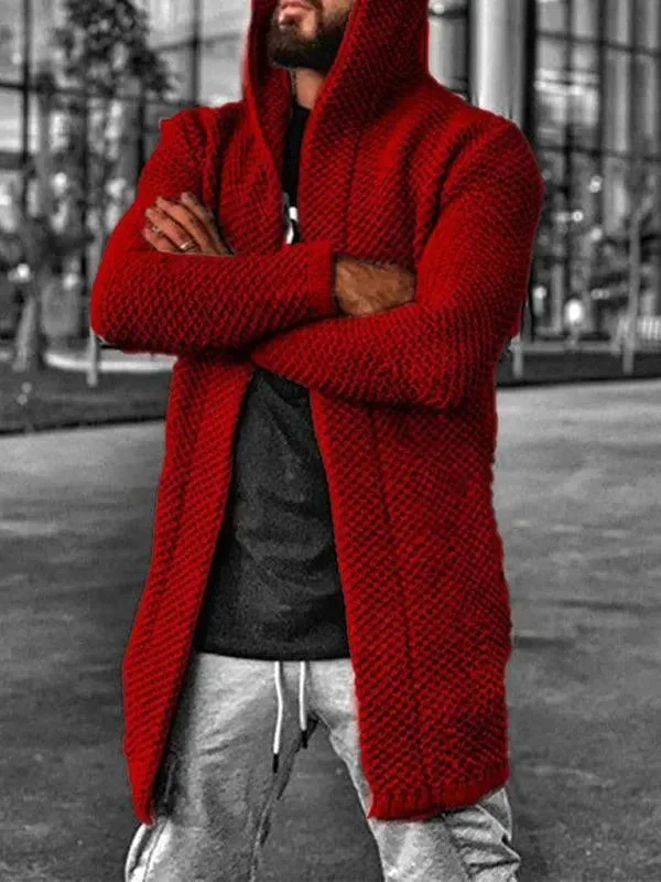 Hooded Men Cardigan Sweater Solid Color Striped Floral Print
