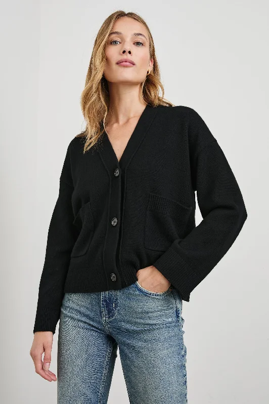 LINDI CARDIGAN - BLACK Ribbed Striped Patterned