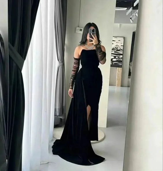 Charming Black Strapless Long Formal Party Dress Evening Gown, DP3479 Crew Neckline Sporty