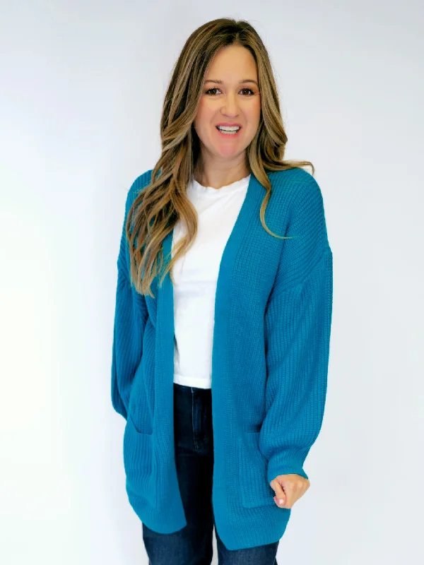 DROP SHOULDER LONG SLEEVE SWEATER CARDIGAN - EMERALD Neon metallic Matte
