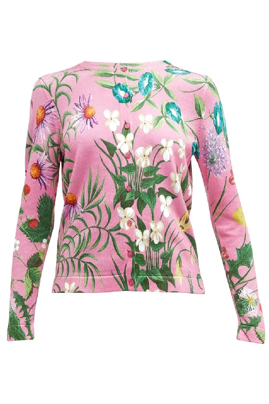 Floral Tapestry Printed Cardigan Mesh Blend Leather Blend Suede Blend
