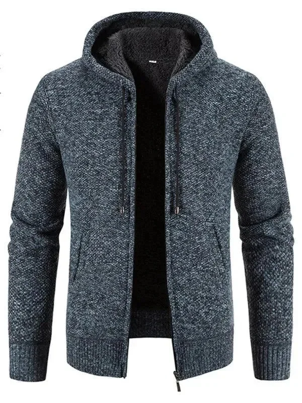 Hooded Zipper Men Cardigan Sweater Spandex Rayon Corduroy