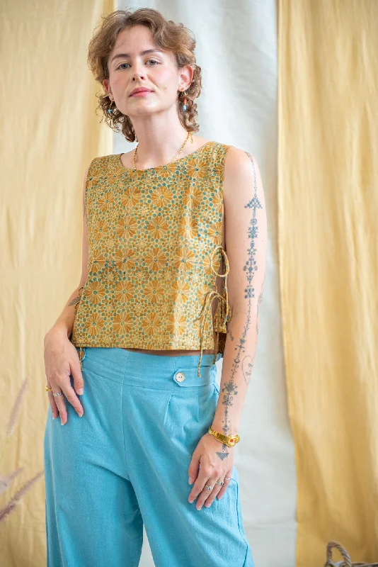 Tank Tie Top Ajrakh Turmeric Tile Print workout tank top