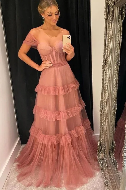 A Line Tulle Straps Long Party Dress Beautiful  Formal Prom Gown Tunics Prom sequined