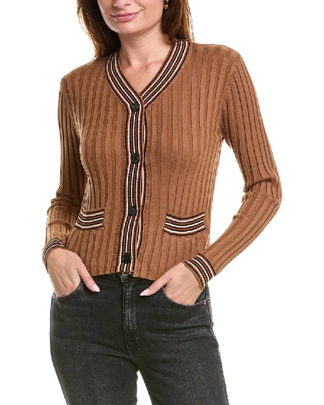 YAL New York Multi Stripe Cardigan Mesh Cardigan Canvas Denim