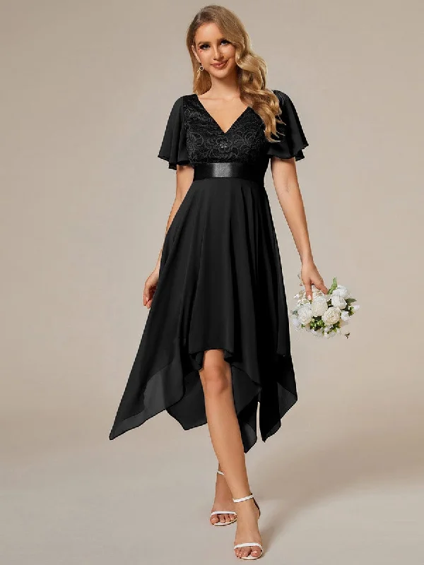 Short Sleeve Lace Chiffon Party Dress Tunics Polka dots