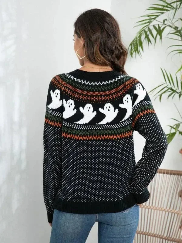 Halloween Polka Dot Women Cardigan Sweater Spandex Blend Rayon Blend Denim Blend