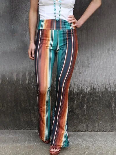 Multicolor Striped High Waist Bootcut Pants Trendy Palazzo Pants