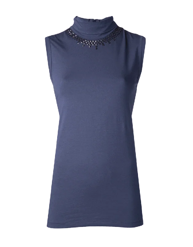 Cotton Jersey Swarovski Turtleneck Tank playful tank top