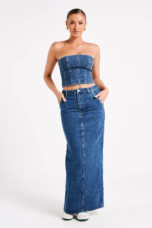 Illona Denim Maxi Skirt - Dark Blue cotton skirt soft