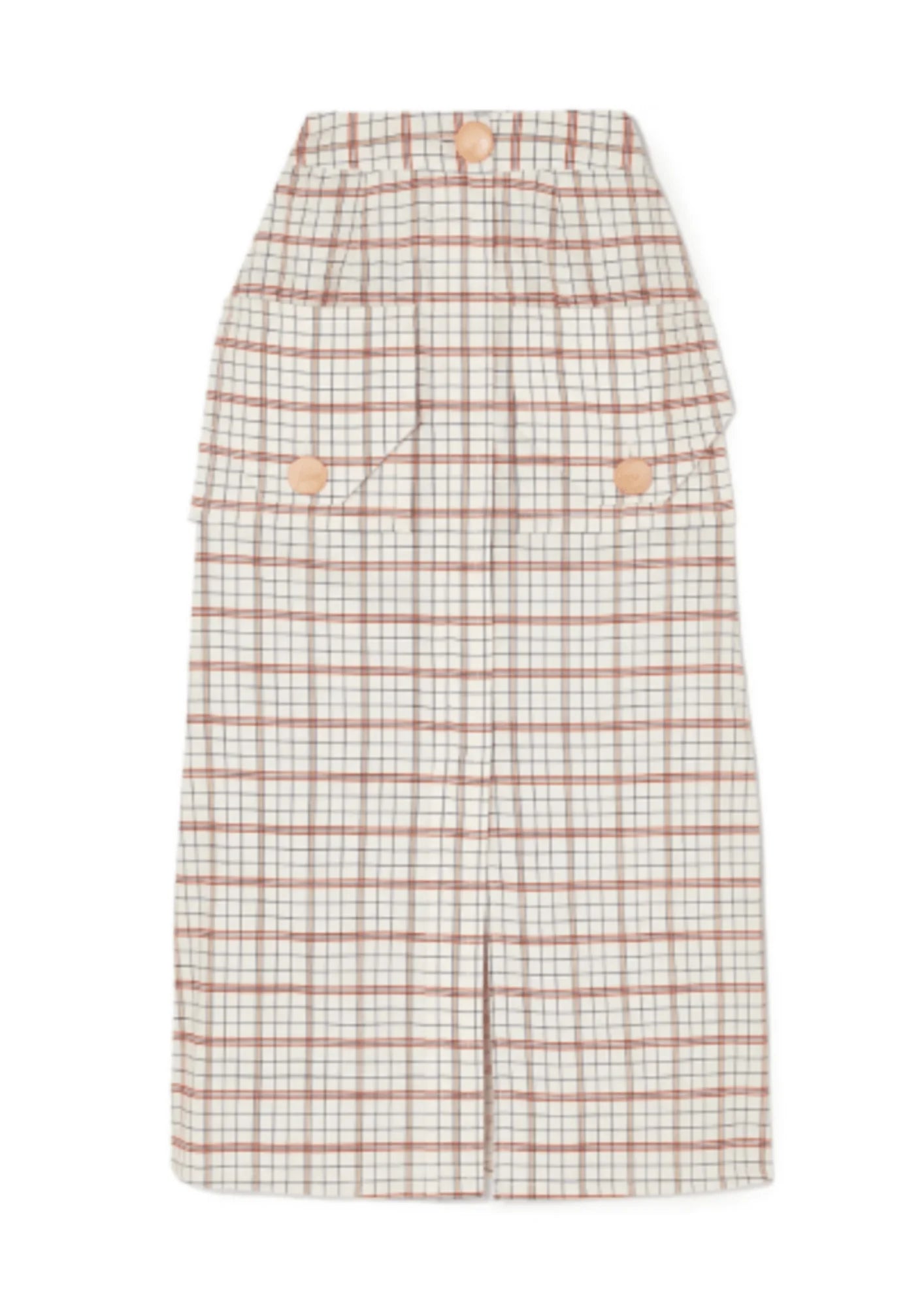 BEIGE CHECKED MIDI SKIRT linen skirt breathable
