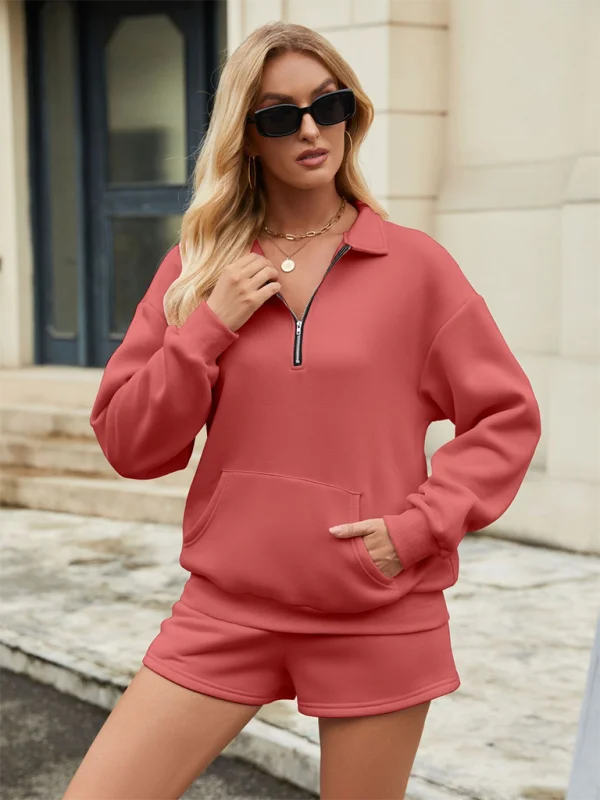 New three-quarter pants solid color insert pocket sweater two-piece set Chic Black Leggings