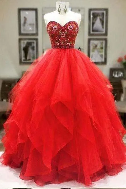 Ball Gown Sweetheart Strapless Embroidery Red Prom Dresses Long Party Dresses Tunics Winter warm