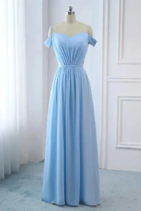 Light Sky Blue A-line Off the Shoulder Natural Waist Ruched Prom Dress Lace up Party Dress Tunics Winter warm