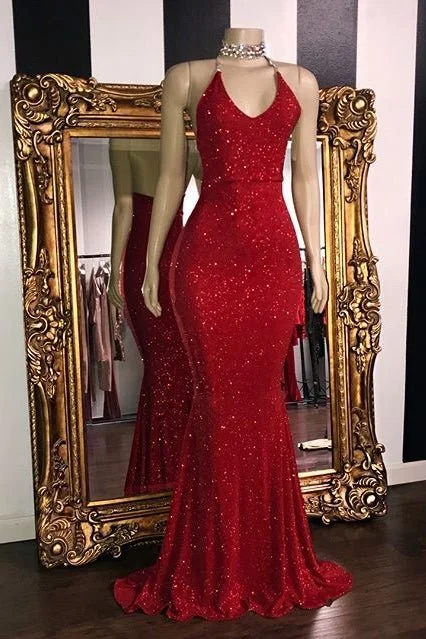Chiffon Party Dress Sleeveless Red Mermaid Prom Dress With Seuqins Tunics Travel practical