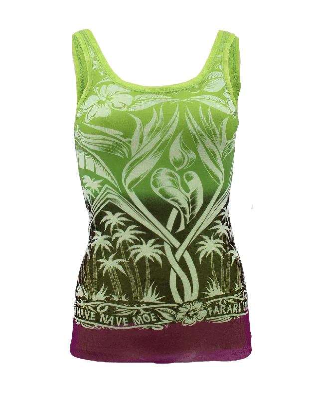 Scoopneck Tropical Print Tank turquoise tank top