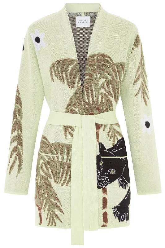 Prowling Panther Cardigan Solid Print Embellished