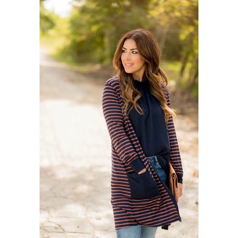 Solid Accent Striped Tunic Cardigan Oversized Loose Flowy