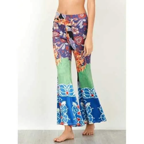 Baroque Print High Waist Flared Pants - S Stylish Harem Pants