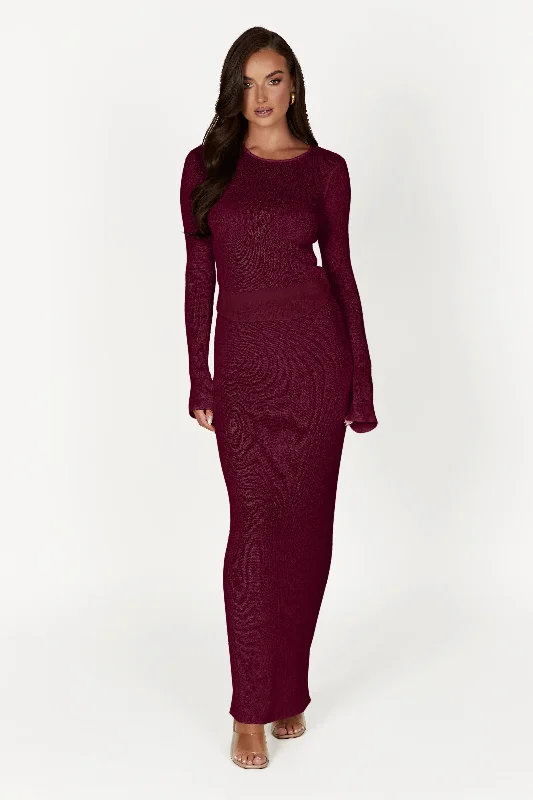 Maribelle Knit Maxi Skirt - Wine cashmere skirt fine