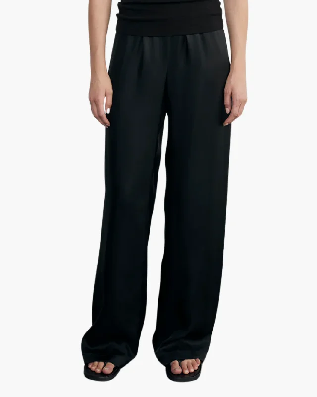 FLUID TWILL PANT IN BLACK Elegant High-Waist Pants