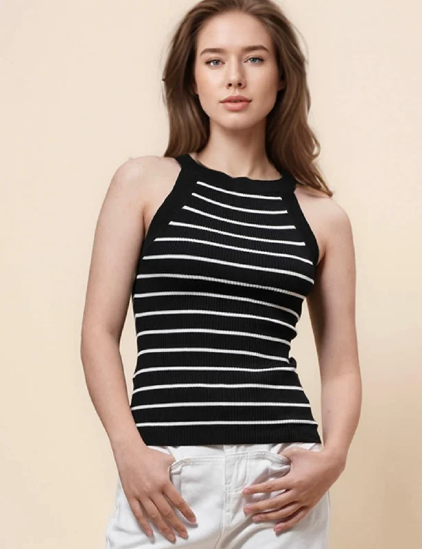 Ladies Color Block Stripe Knit Tank Top SKT41047 casual tank top
