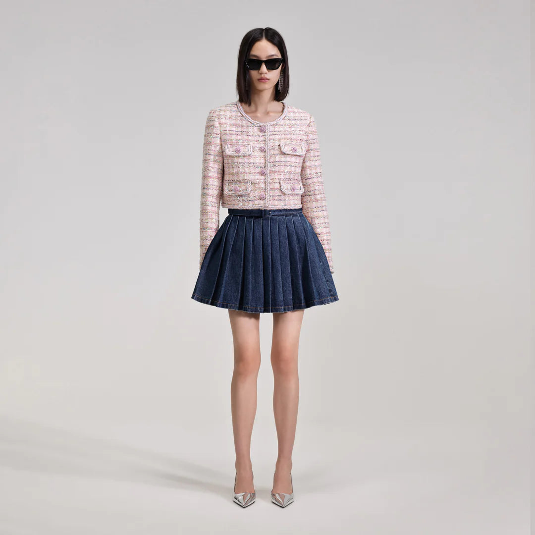 Denim Pleated Mini Skirt - Self-Portrait summer skirt style