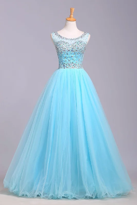 Ball Gown Blue Scoop Sequins Organza Long Prom Dresses Elegant Party Dresses Tunics Cozy comfortable