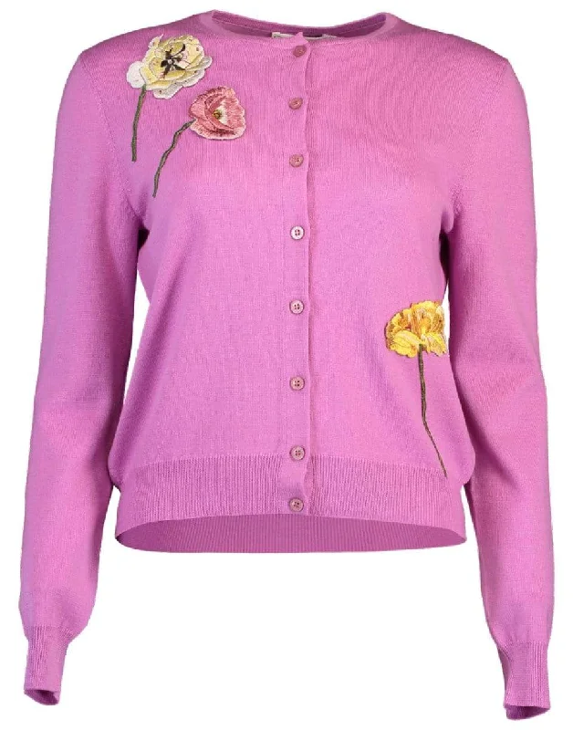 Floral Threadwork Cardigan - Pink Nylon Fabric Polyester Fabric Spandex Fabric