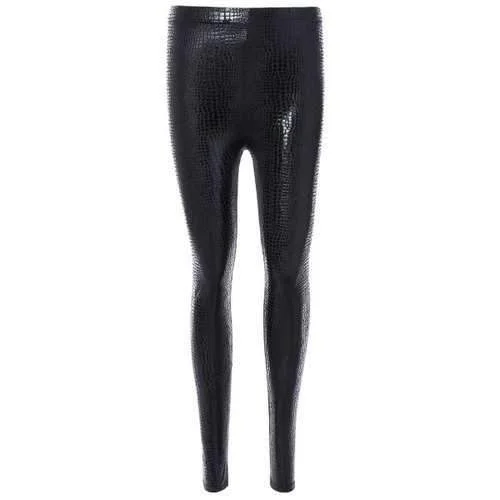 Elastic Snake Embossed Pants - Black One Size Modern Stretch Trousers