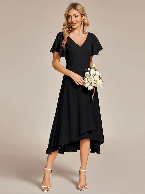 V-Neck High-Low Chiffon Party Dress Turtleneck Warm Winter